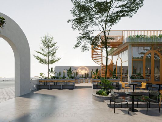 Ánh sáng quán cafe sân vườn